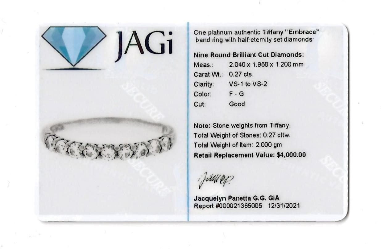 Tiffany & Co. Embrace Semi-Eternity 9 Round Diamond Band Ring in Platinum