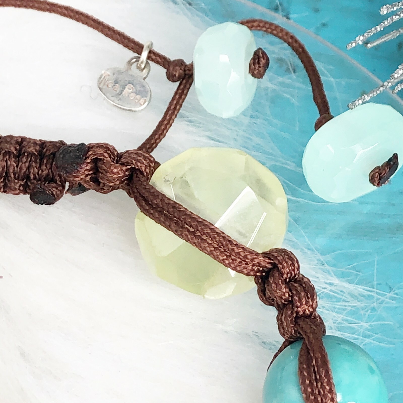 Sterling Silver Tica Rose Green Quartz Aventurine Macrame Knot Bracelet