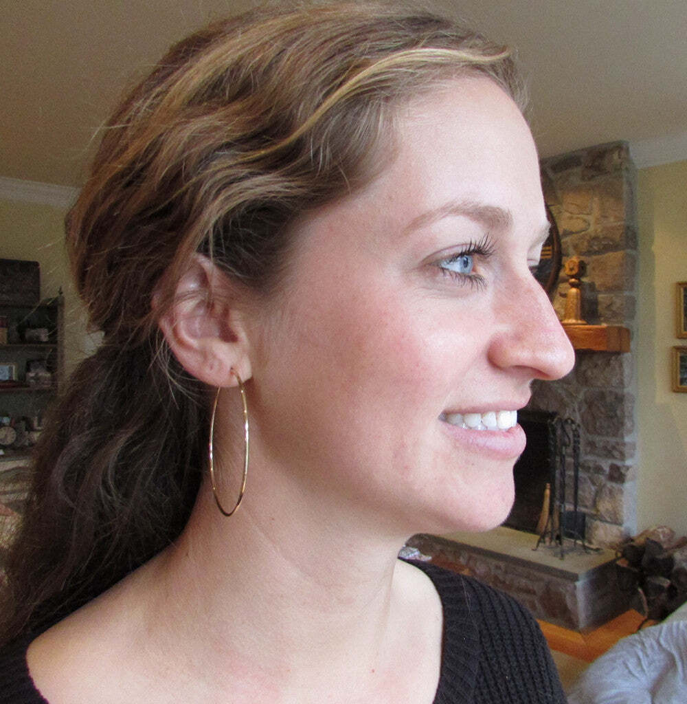 14k Yellow Gold Continuous Endless Hoop Earrings (1.5mm), All Sizes
