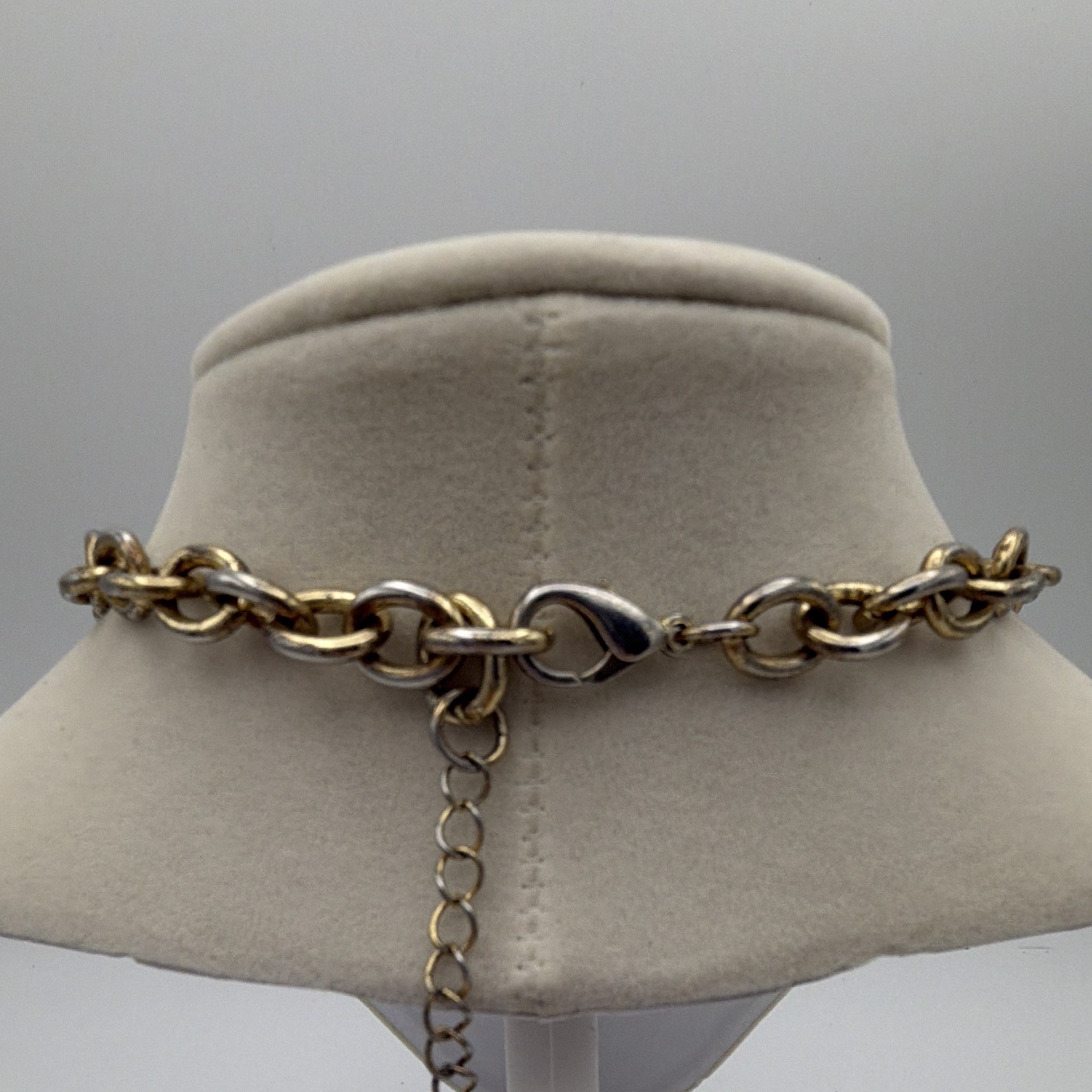 Gold Tone Cable Chain Crown Medallion Crystal Charm Necklace 20-22 inches
