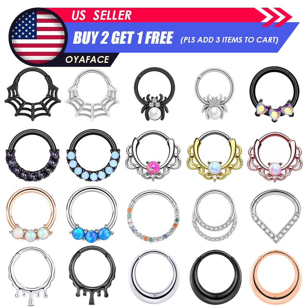 16G Septum Nose Ring Hinged Daith Hoop Earring Surgical Steel Septum Clicker 1PC