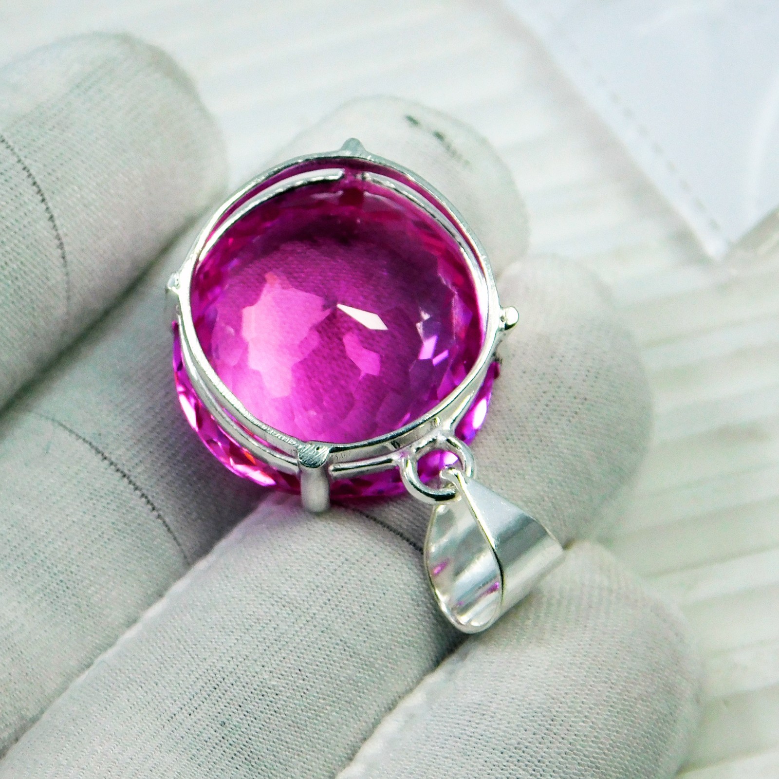 Natural 63.40 CT Certified Pink Ruby Loose Gemstone Pendant 925 Solid Silver