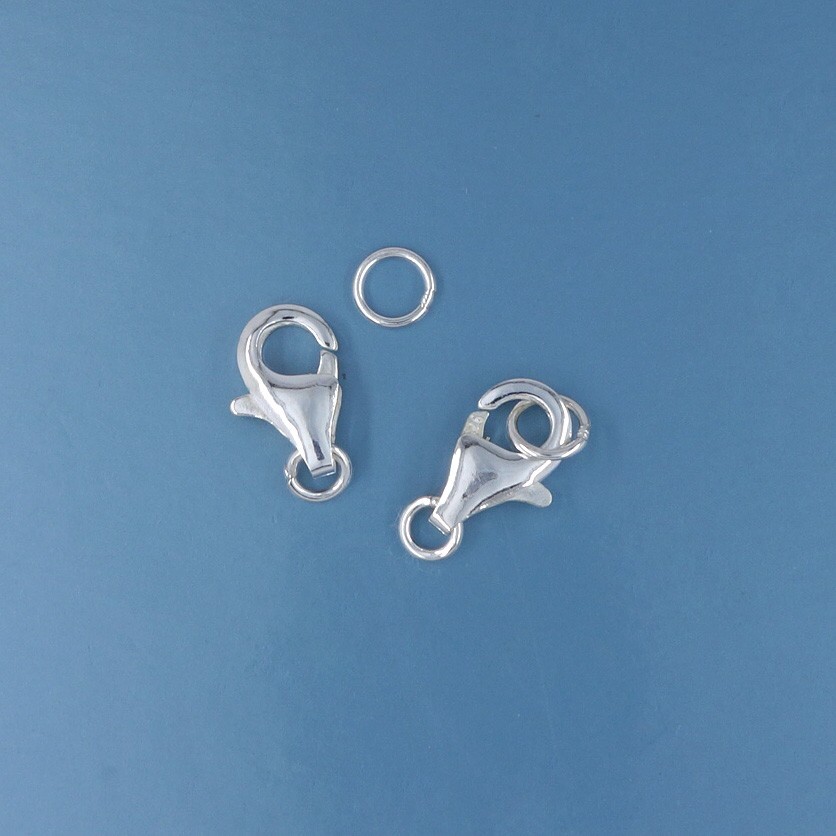 2 Sterling Silver Lobster Claw Clasp Connector 6×10.7mm +4mm Closed Rings #33297