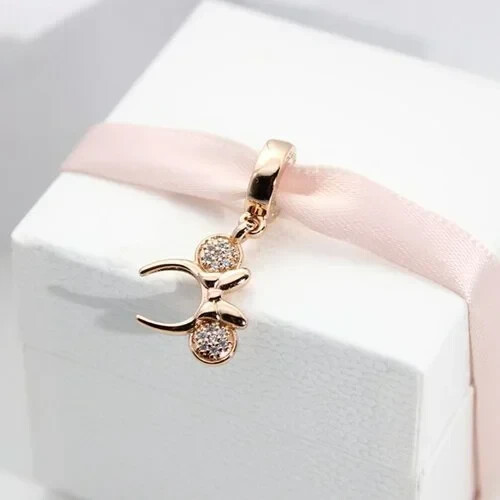 Authentic Pandora Dangle Disney Rose Pink Parks Minnie Headband Ears Cz o Charm