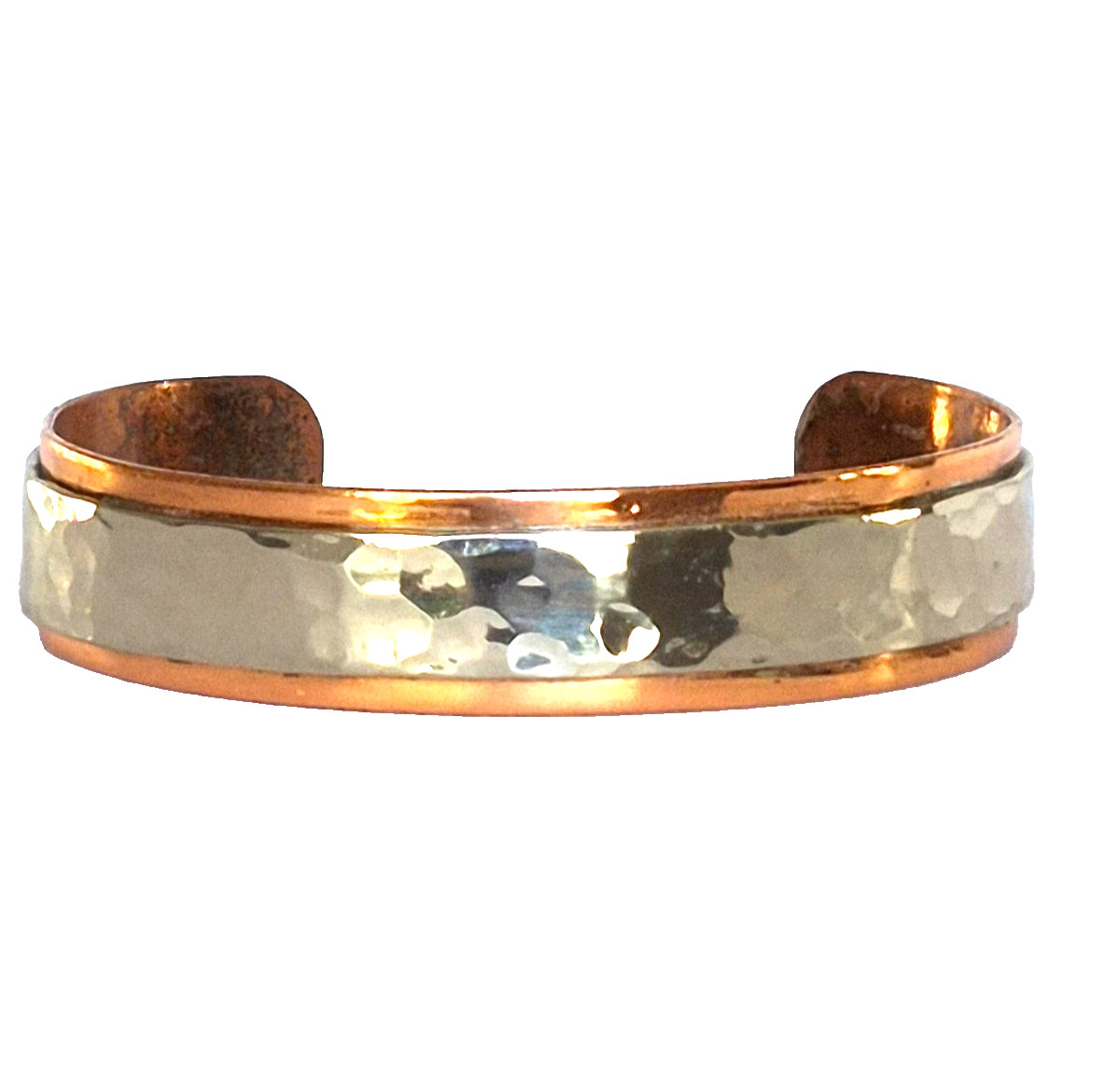 Vintage Signed NICOLE Copper & Nickle Silver Hammered Strap Wide Cuff Bracelet