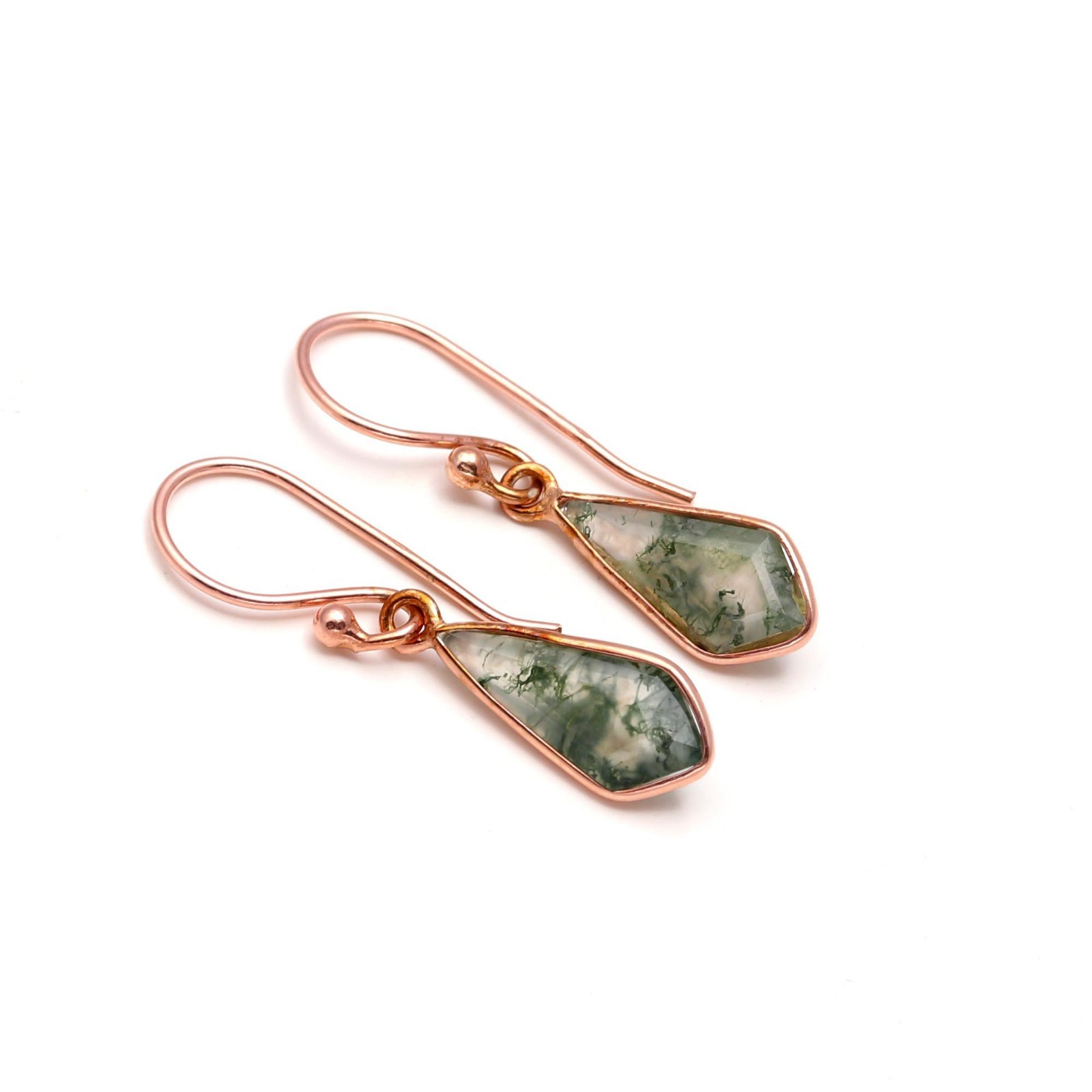 Natural Moss Agate Kite Dangle Earrings Rose Gold Plated Solid Silver Jewelry