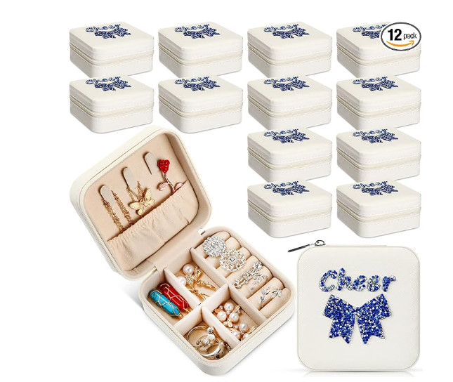 Twelve Travel Size Girls Cheer Jewelry Cases for Gifts Cheer Team Party Favors
