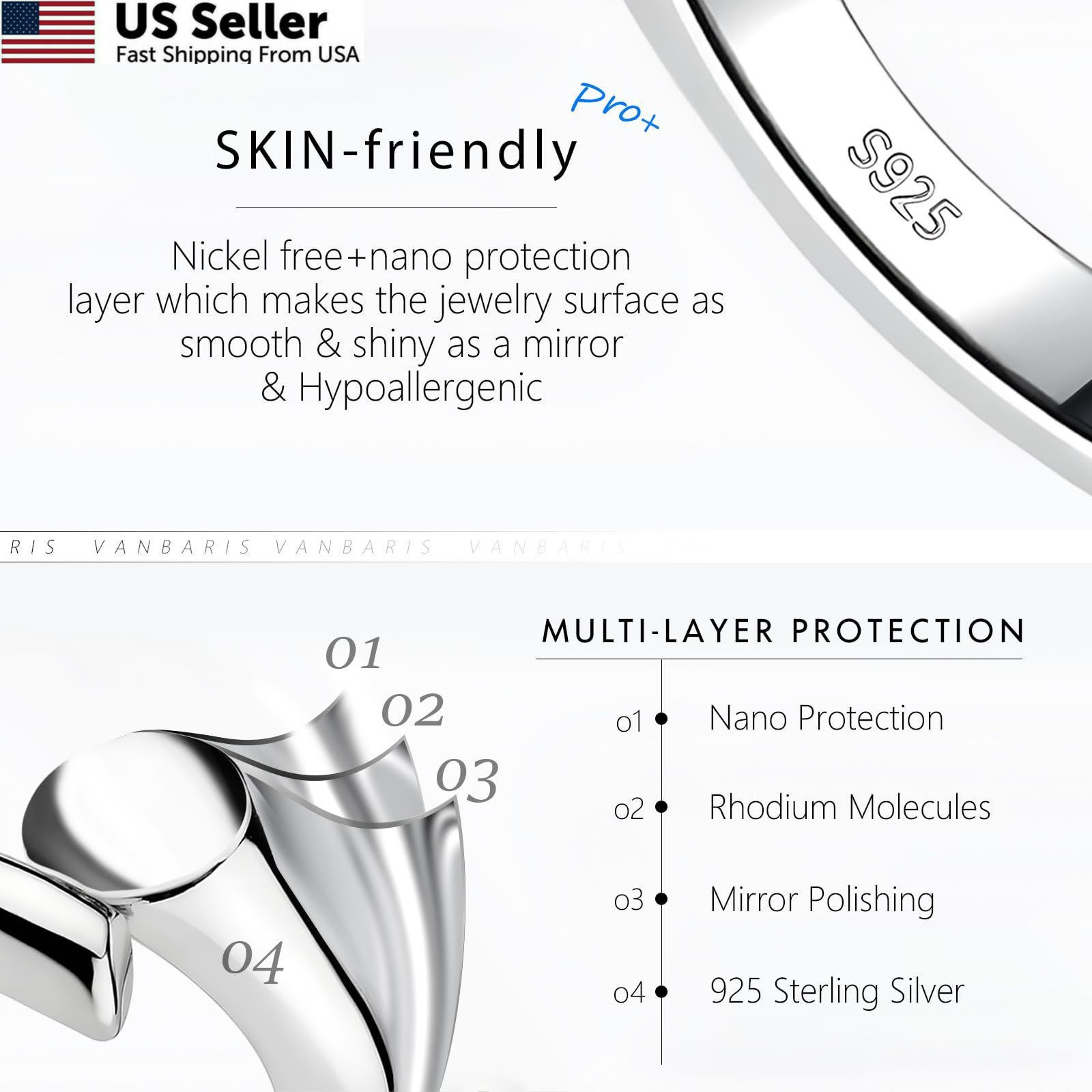 Necklace Extender VANBARIS Sterling Silver Chain Set 3 Pcs 2 3 4″ Fast Ship USA