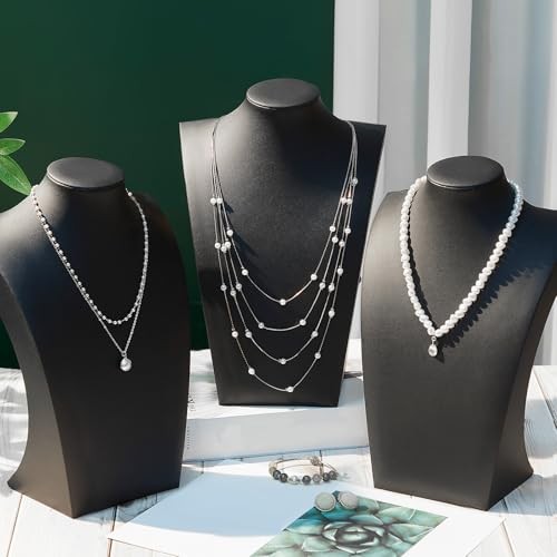 6 Pcs Black PU Leather Jewelry Bust Display 13.39 x 3.94 x 8.07 Inches