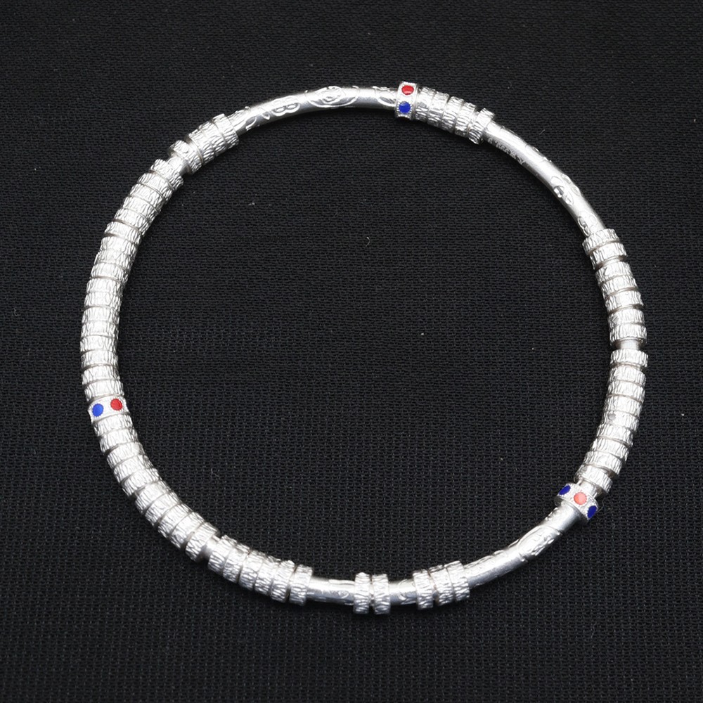 New Pure 999 Fine Silver Women’s Bangle 58mm Dia. Handmade Flat Beads Bangle