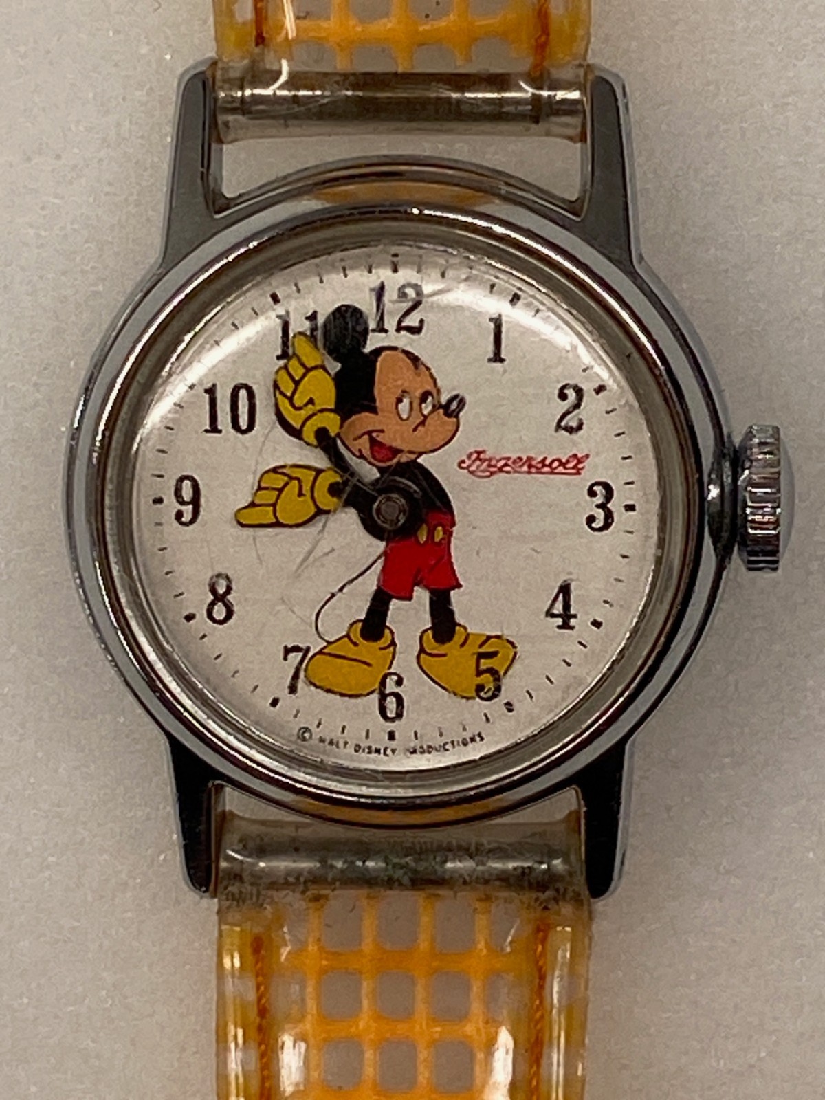 Vintage Ingersoll Mickey Mouse Mechanical Wind Up Watch Runs Great