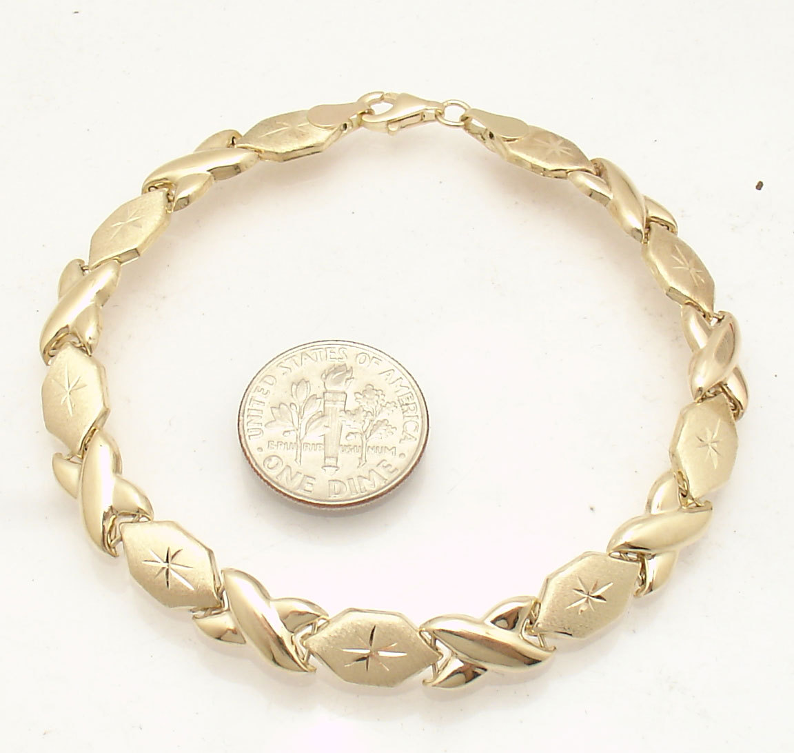 7.25″ Diamond Cut Hugs and Kisses Stampato Bracelet Real 14K Yellow Gold