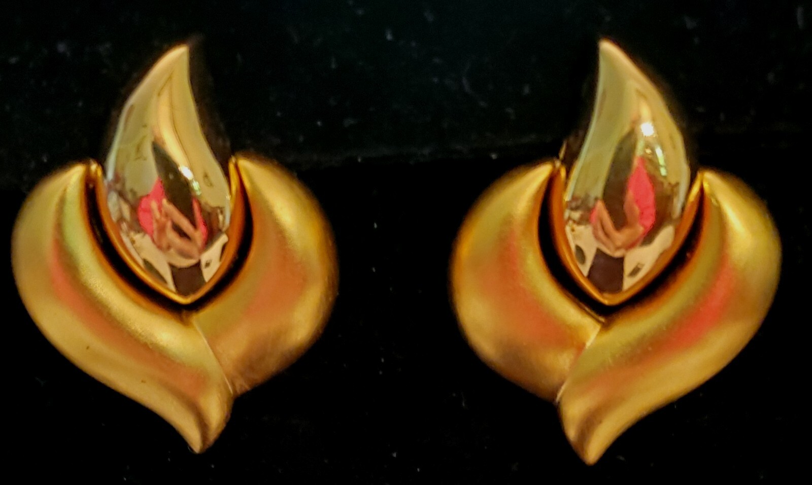 BIJOUX GIVENCHY Vtg Runway 1990s Earrings, Matte/Shiny Gold Tone in Flame Shape