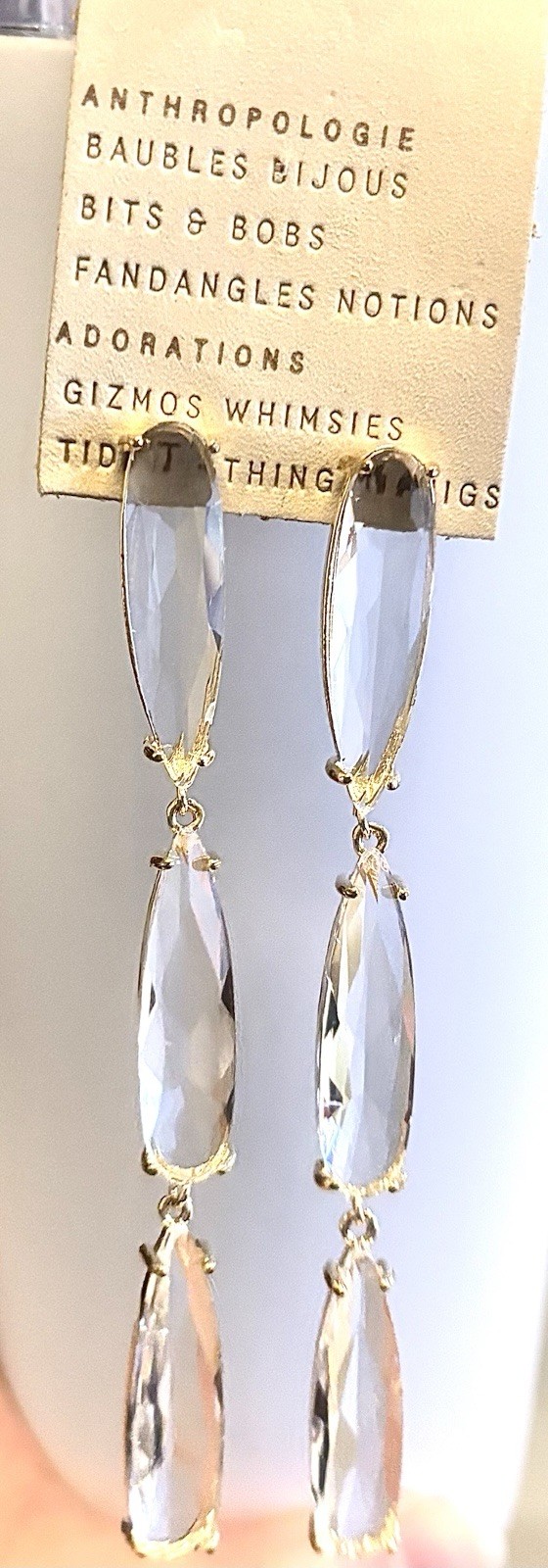 NWT Anthropologie Clear Crystal Drop Look Dangle Earrings Stud Acrylic 3.75″