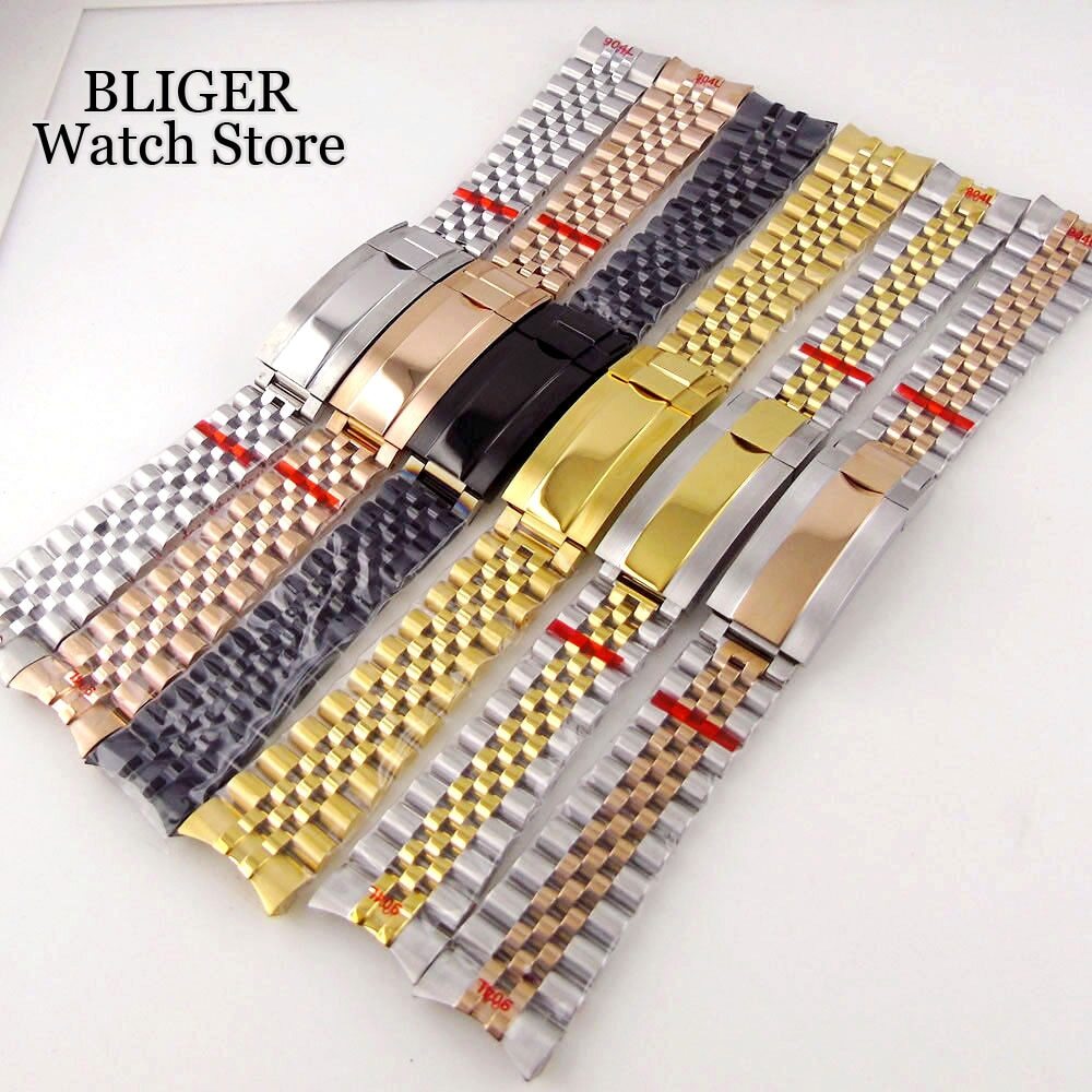 20MM Width Black Gold Brushed/Polished Oyster Strap Bracelet Slide Lock Clasp