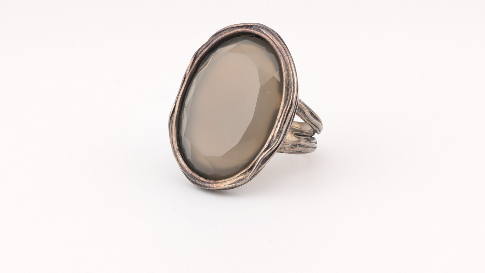 Vintage Sterling Silver Ring PZ Israel 925 Paz Creations Gray Agate Size 7