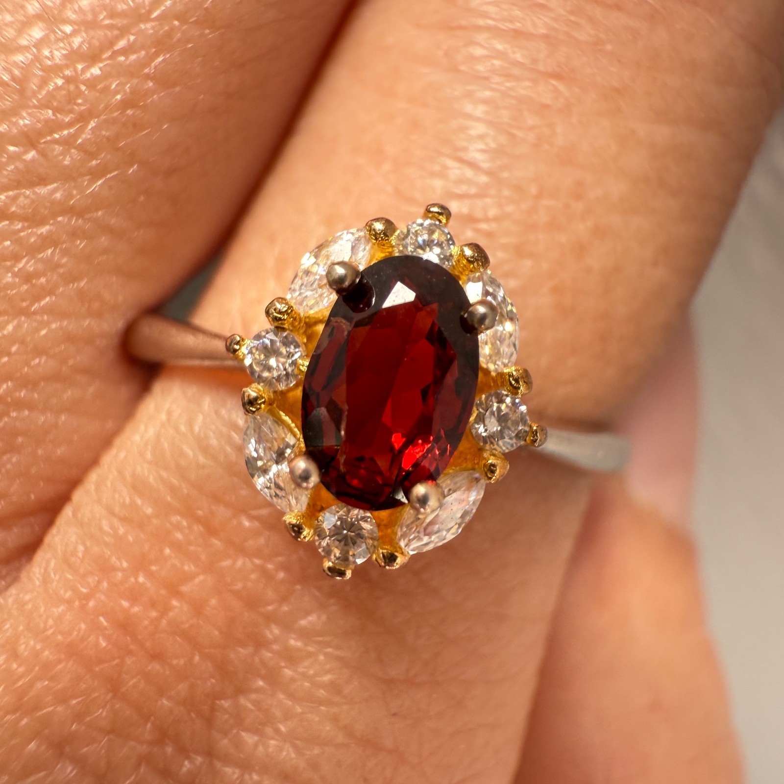 925 Sterling Silver Ring 6x4mm Natural Rhodolite Garnet Gemstone Zircon Red Gift