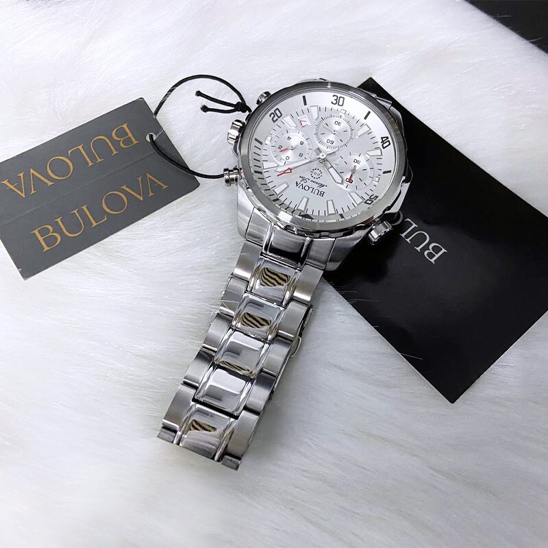 Men New Bulova Classic White Marine Star Stainless Steel 96B255 Watch (43MM)