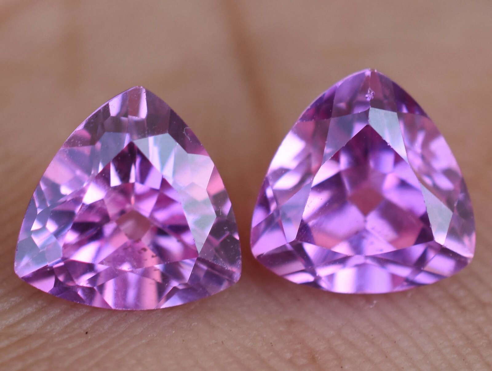 2.95 Ct Pair of Natural Mogok Pink Ruby Trillion Certified AAA+ Treated Gemstone