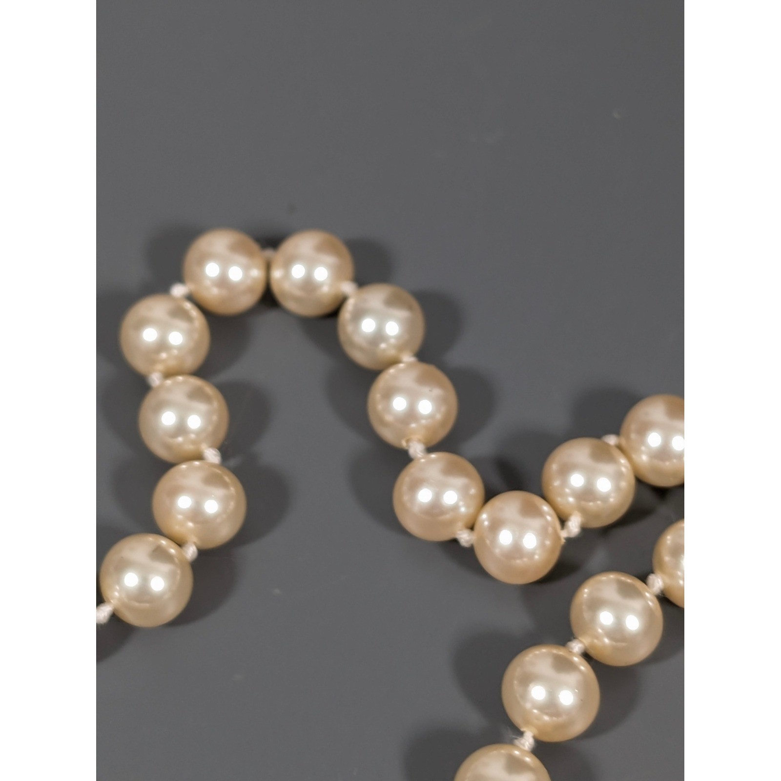 Cream Champagne Faux Pearl Necklace Glass Bead Strand 18 Inch Classic