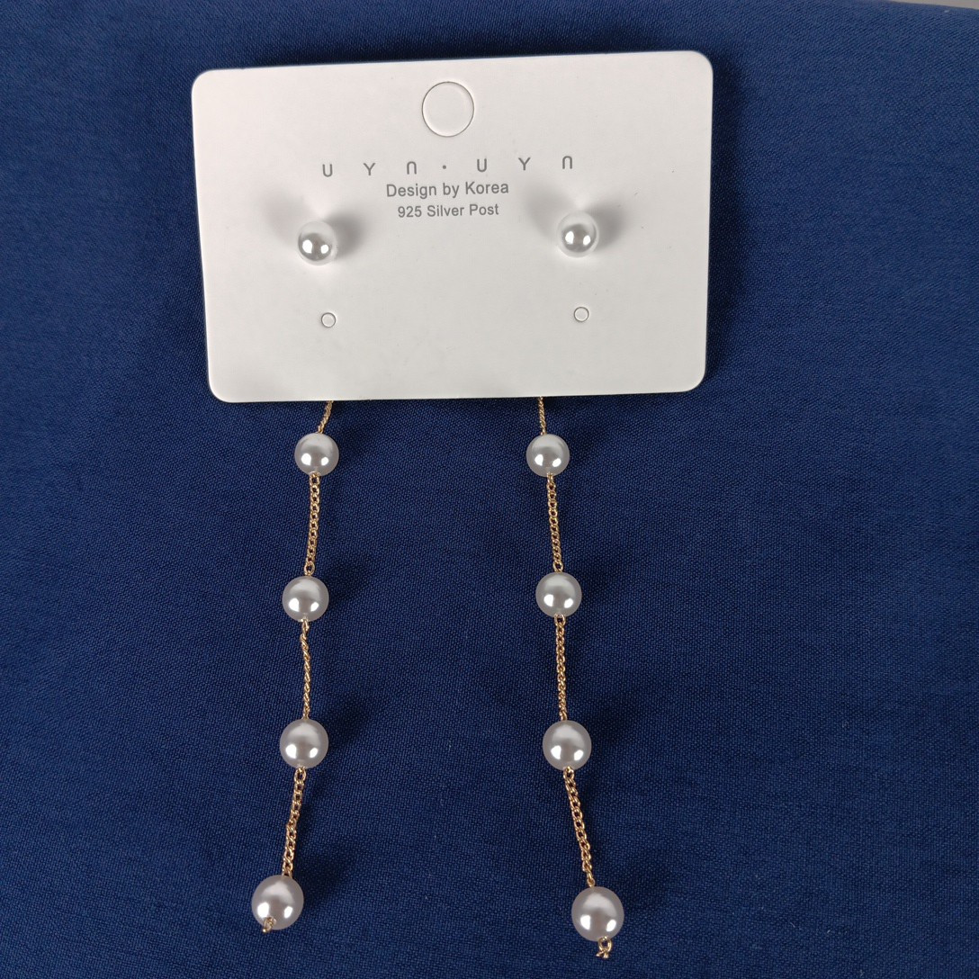 UYN UYN 4in Drop Long White Pearl Front Back Earrings Dangle 925 Silver Posts