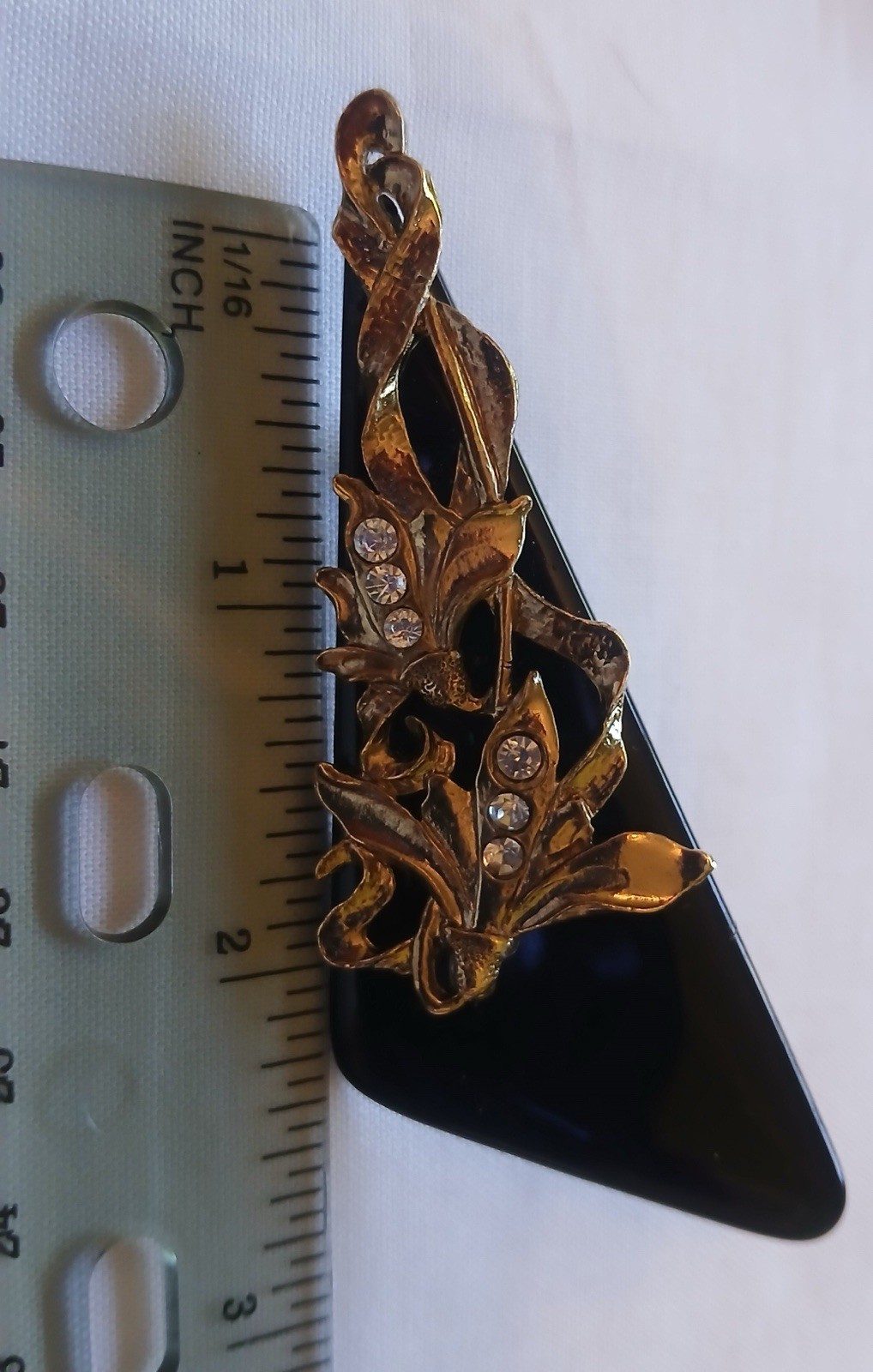 Vintage ART Deco Style Black & Gold Tone Rhinestone Set Earrings & Brooch
