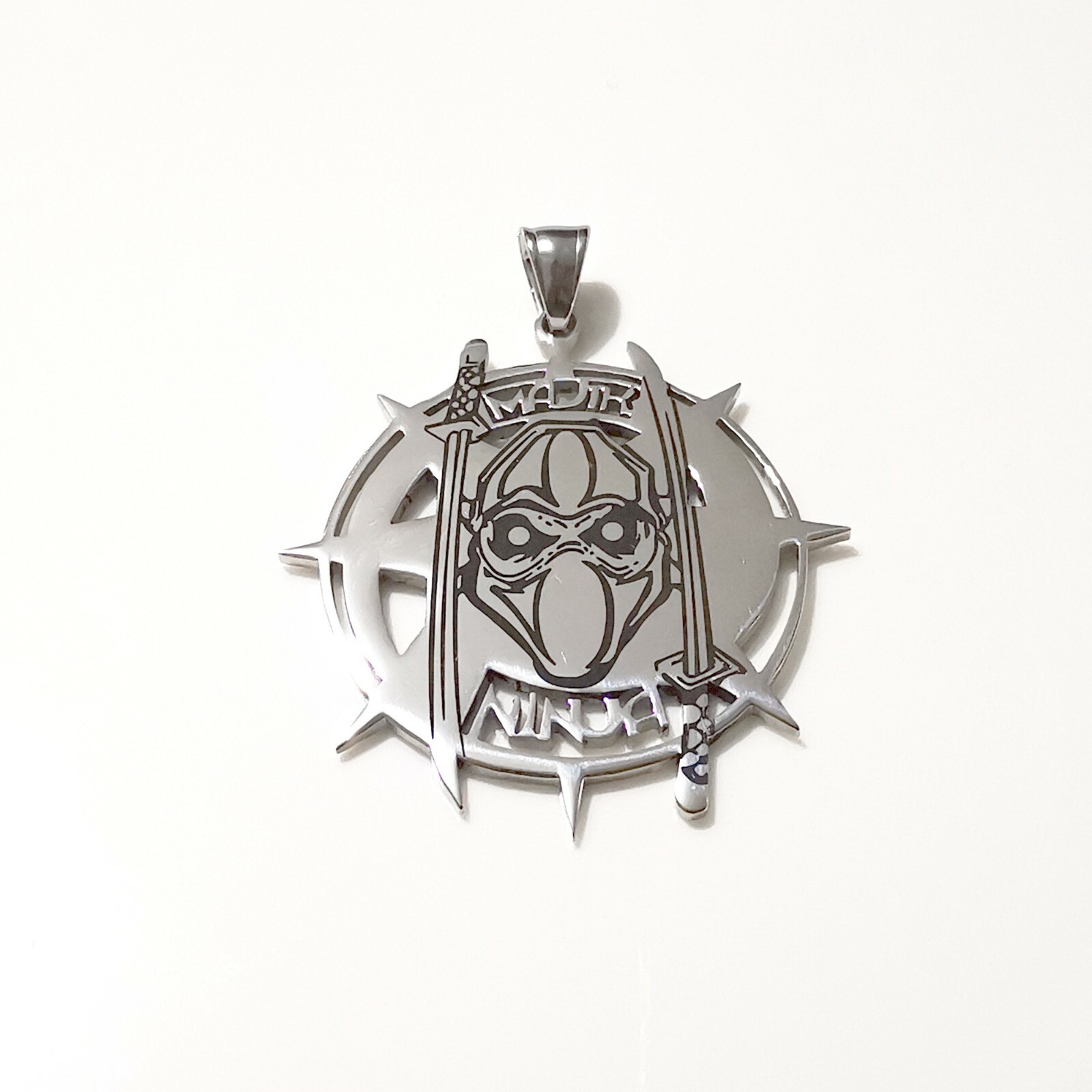 Large 2Inch Tall Magik Ninja Charm Stainless Steel ICP Pendant Necklace 4MM 24”