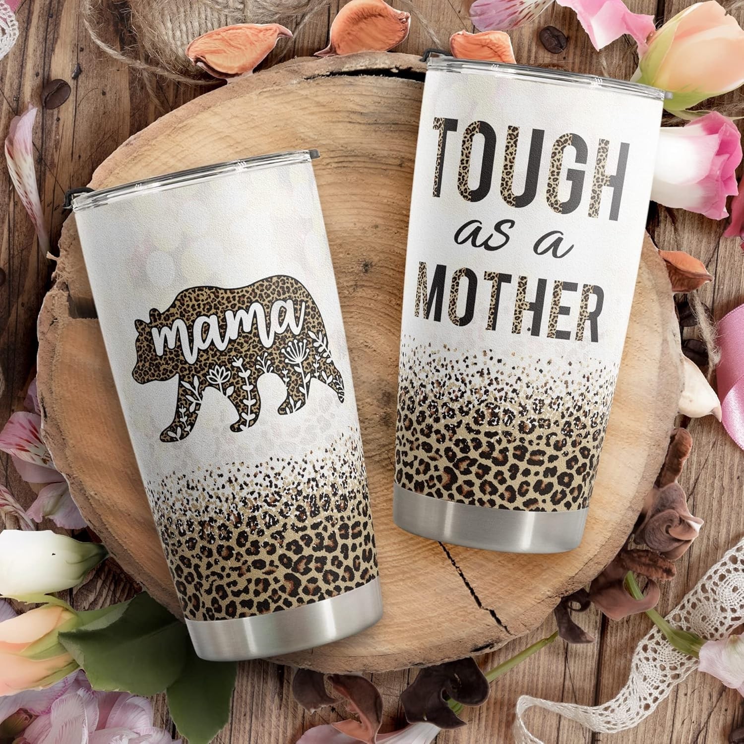20oz Stainless Steel Bear Tumbler – Stylish Mother’s Day Gift in Leopard Print
