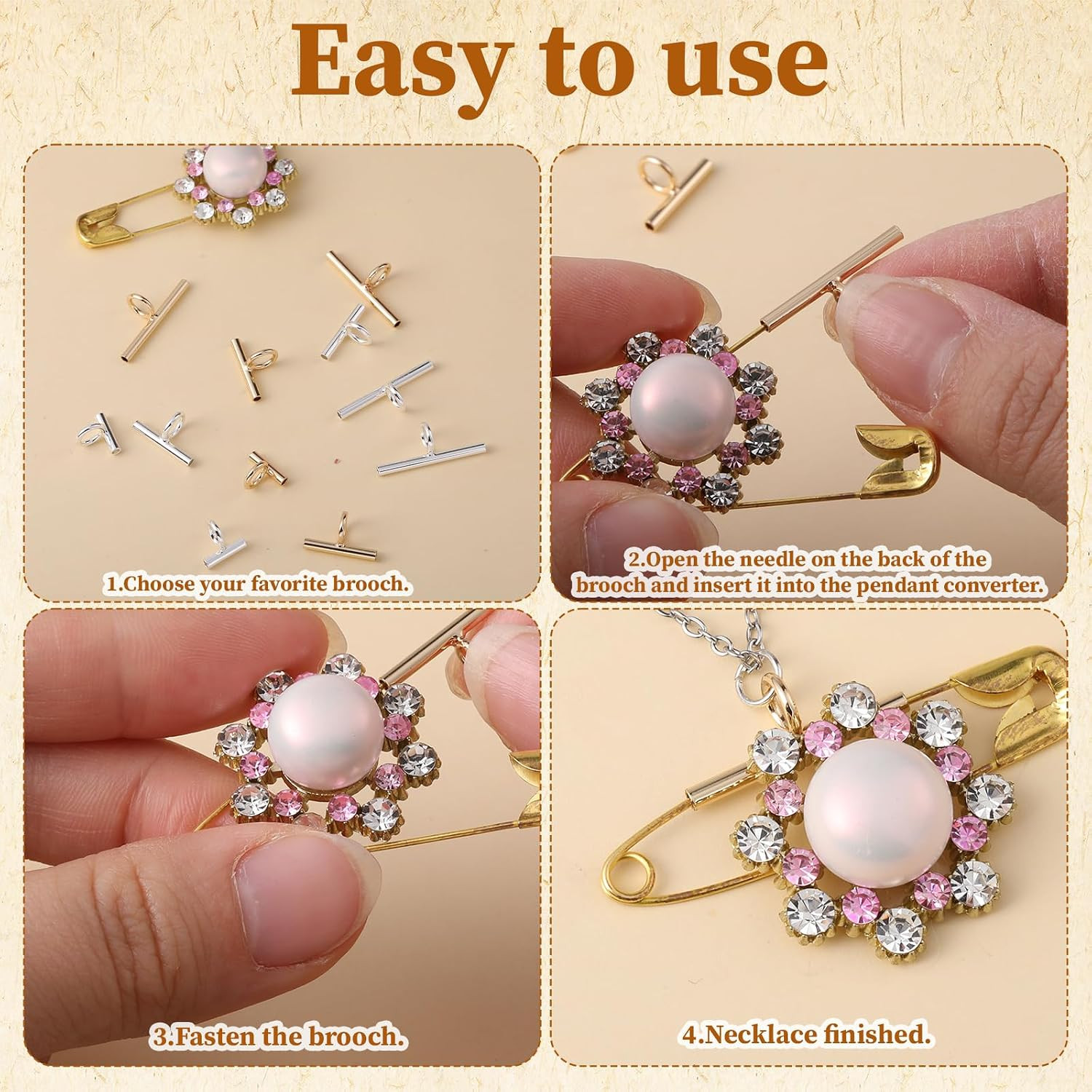 12 PCS Brooch to Pendant Converters, 3 Sizes Pin to Pendant Converter Brass