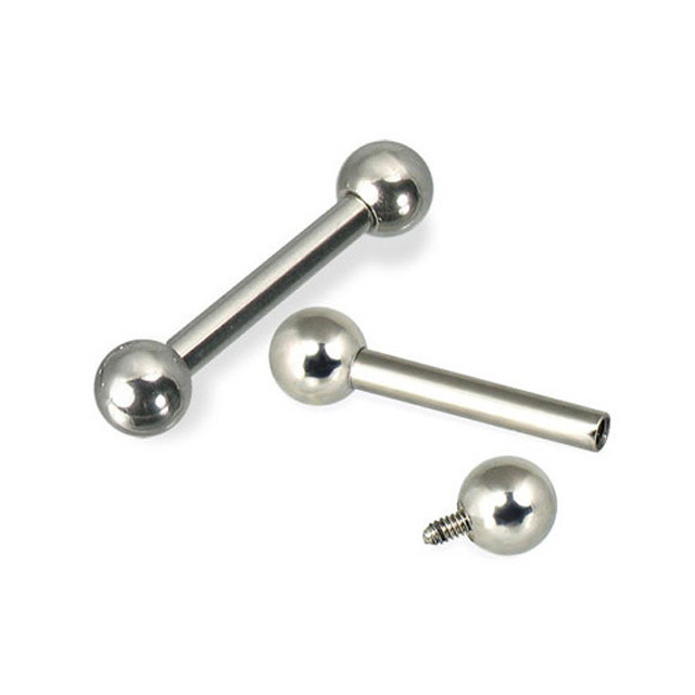 2 Pc Internally Threaded Surgical Steel Barbell Tongue Nipple Lip Piercing