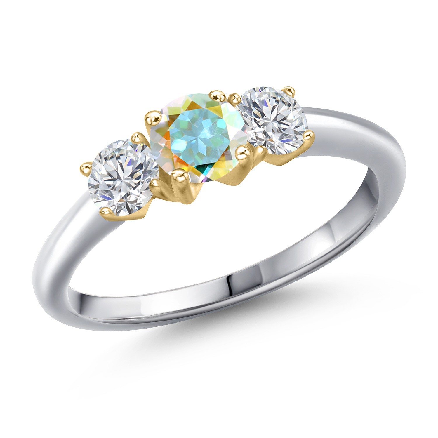 925 Silver and 10K Yellow Gold Mercury Mist Mystic Topaz and Lab Grown Diamond