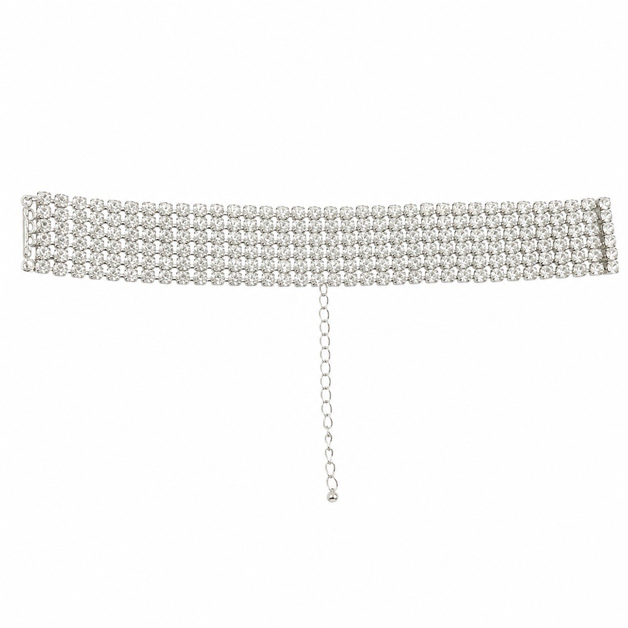 GUESS Silver-Tone Crystal Rhinestone Tennis Choker Necklace Adjustable