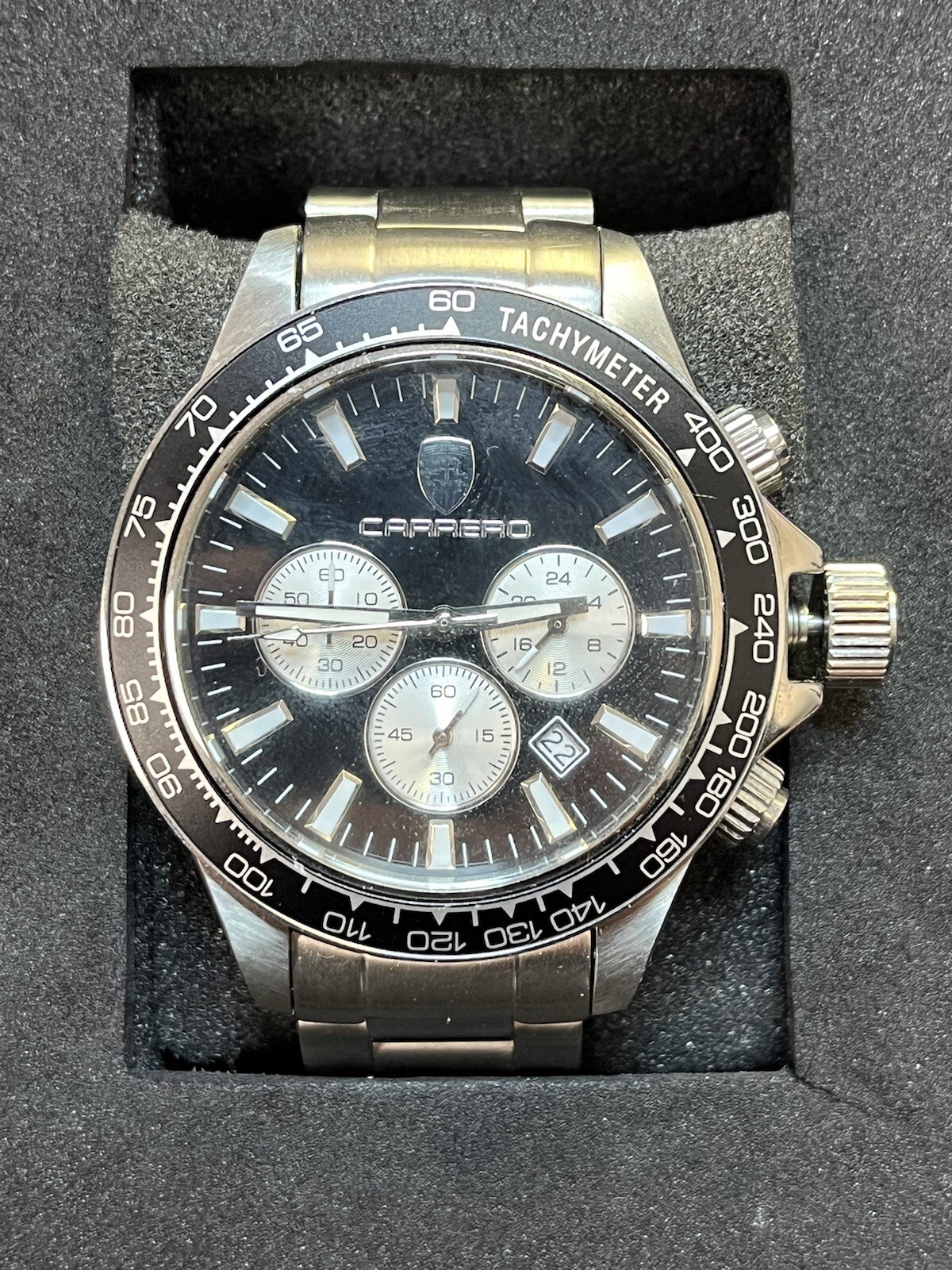 Torino Carrero CS866BKSV 44mm Men Chronograph Stainless Steel Watch