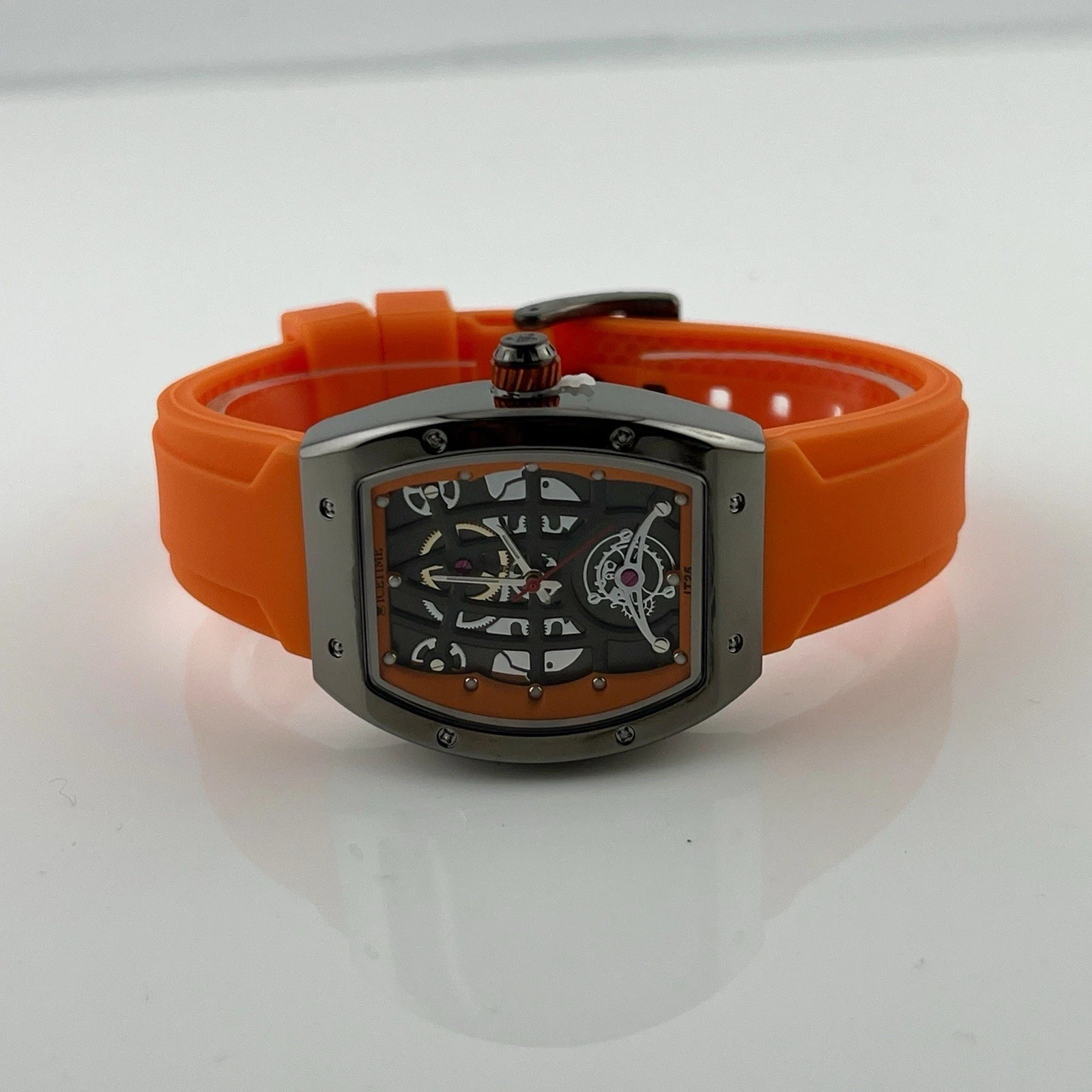 Flash Sale! IceTime 33mm Orange/Black Dial Steel Mens Watch 0.10ct Diamonds IT25