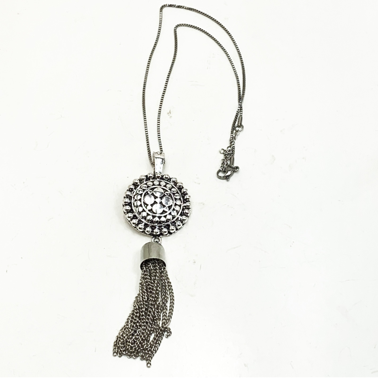 Etruscan Style Silver Slide Pendant Necklace Signed RMN ROMAN Magnetic Bale 4.5″