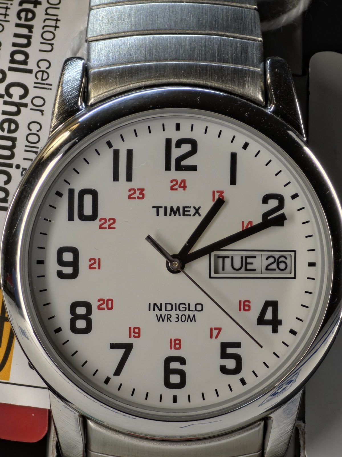 Timex T2N091, Men’s Easy Reader X- Long Expansion Band Watch, Indiglo, Date, NEW
