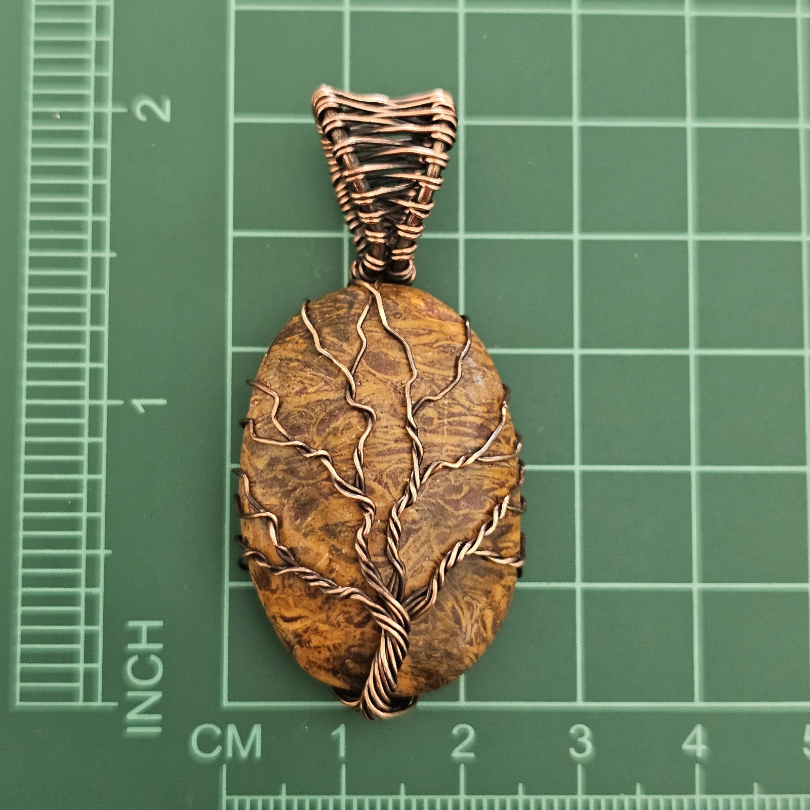 Handcrafted Tree of Life Pendant Mariam Jasper Gemstone Copper Wire Wrapped 2″