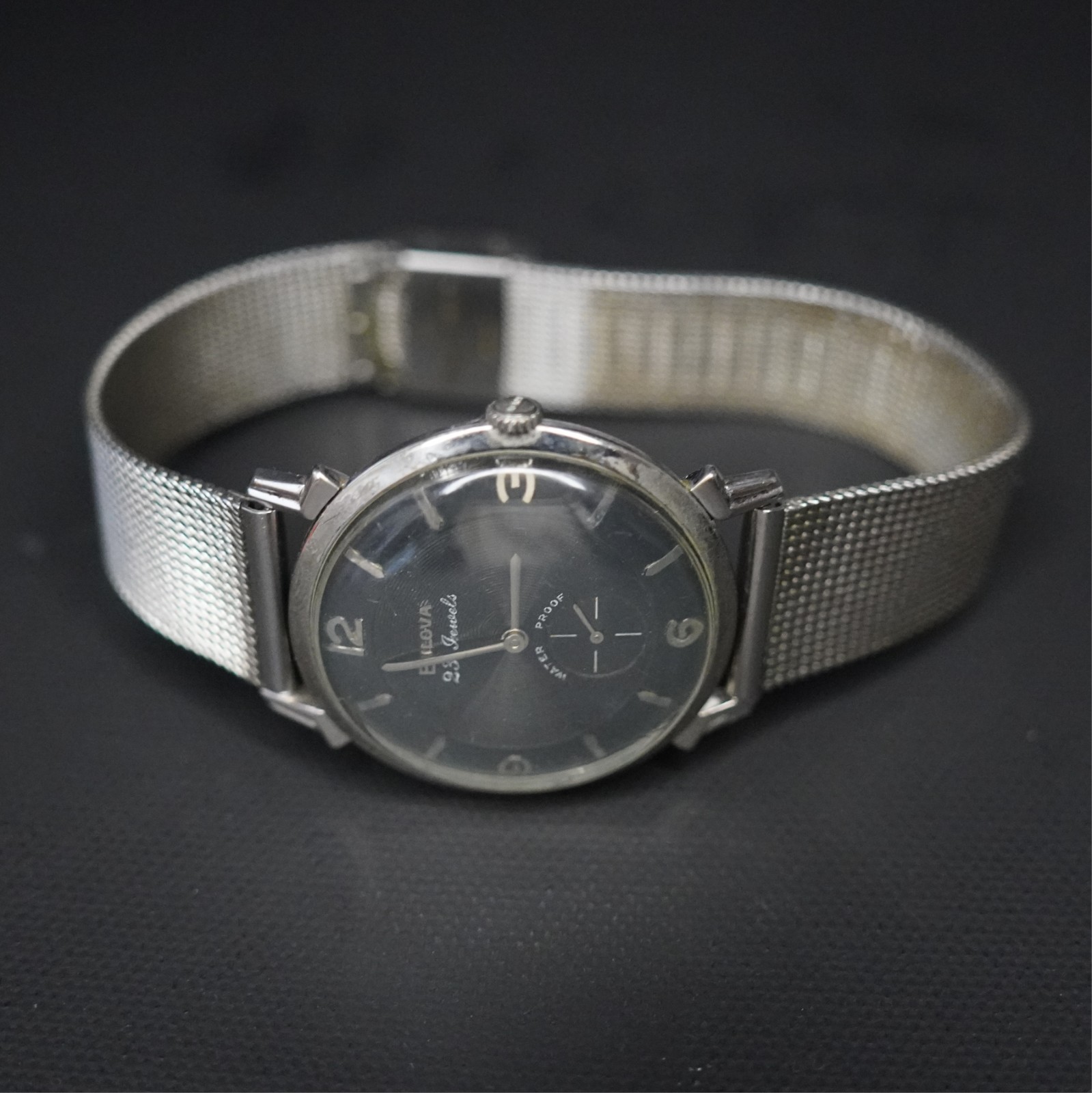 Vintage 1959 Bulova 23 Jewels Manual Wind Black Dial 10KT RGP Waterproof Watch