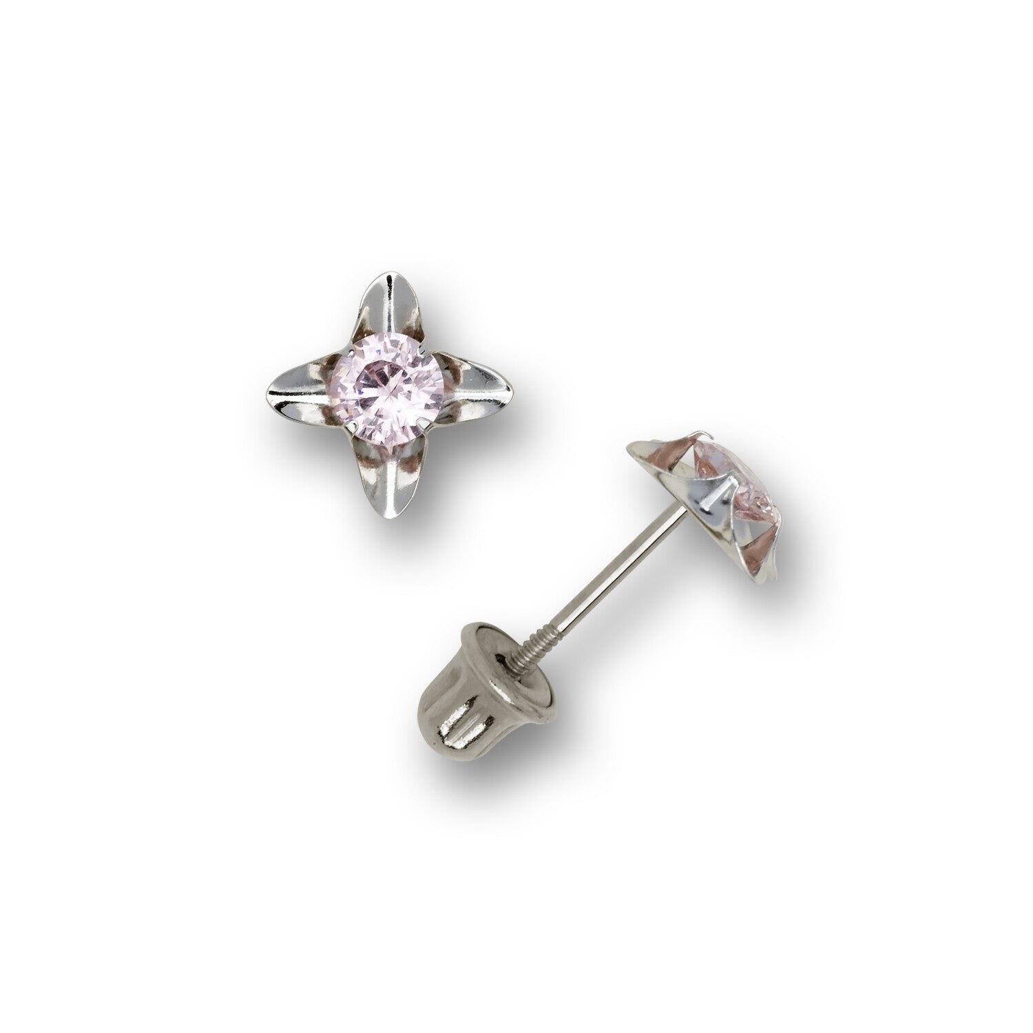 14k Yellow and White Gold Cz Stud Earrings