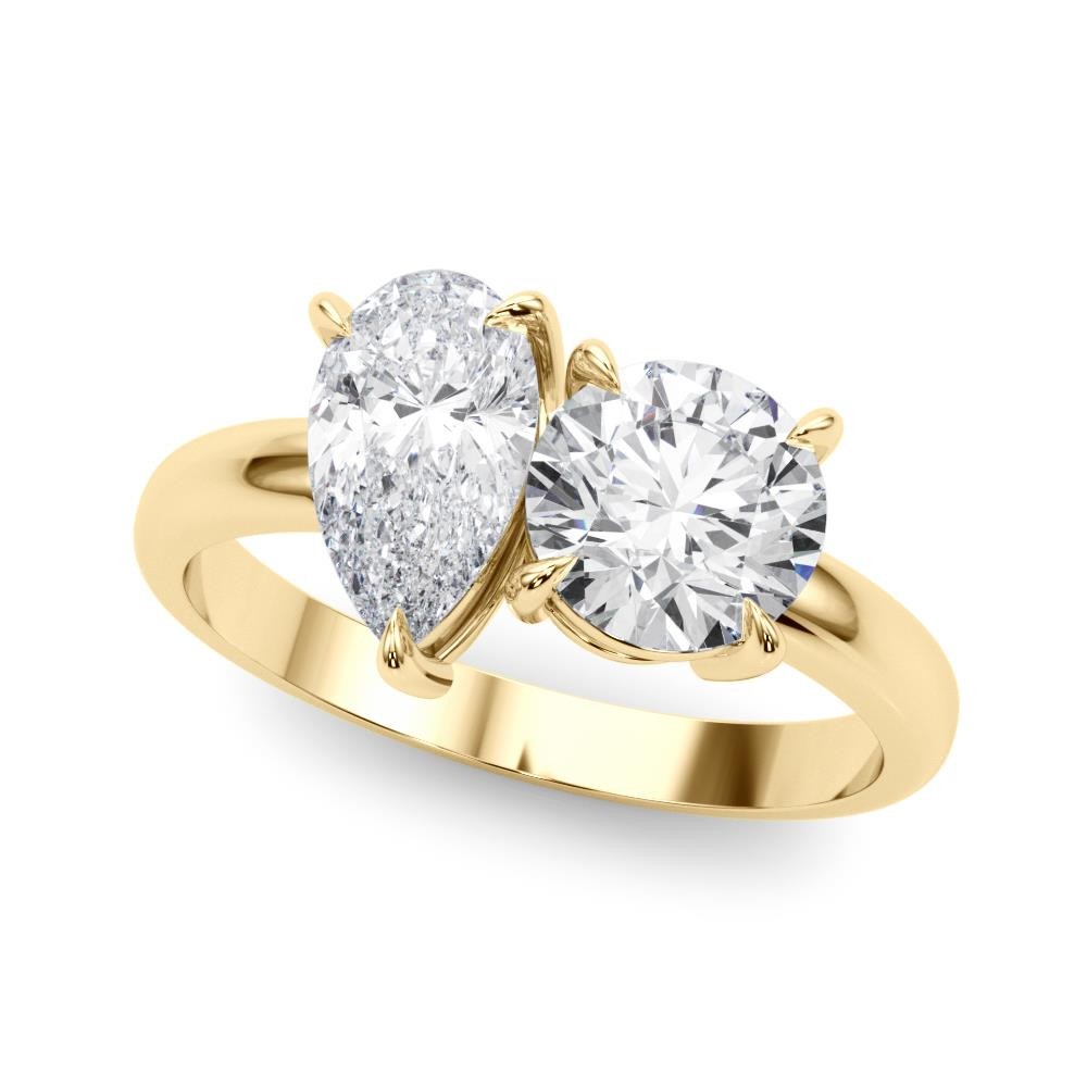 Forever Us 2 Stone Solitaire Ring VS F 2.00Ct Pear Round Lab Grown Diamond Gold