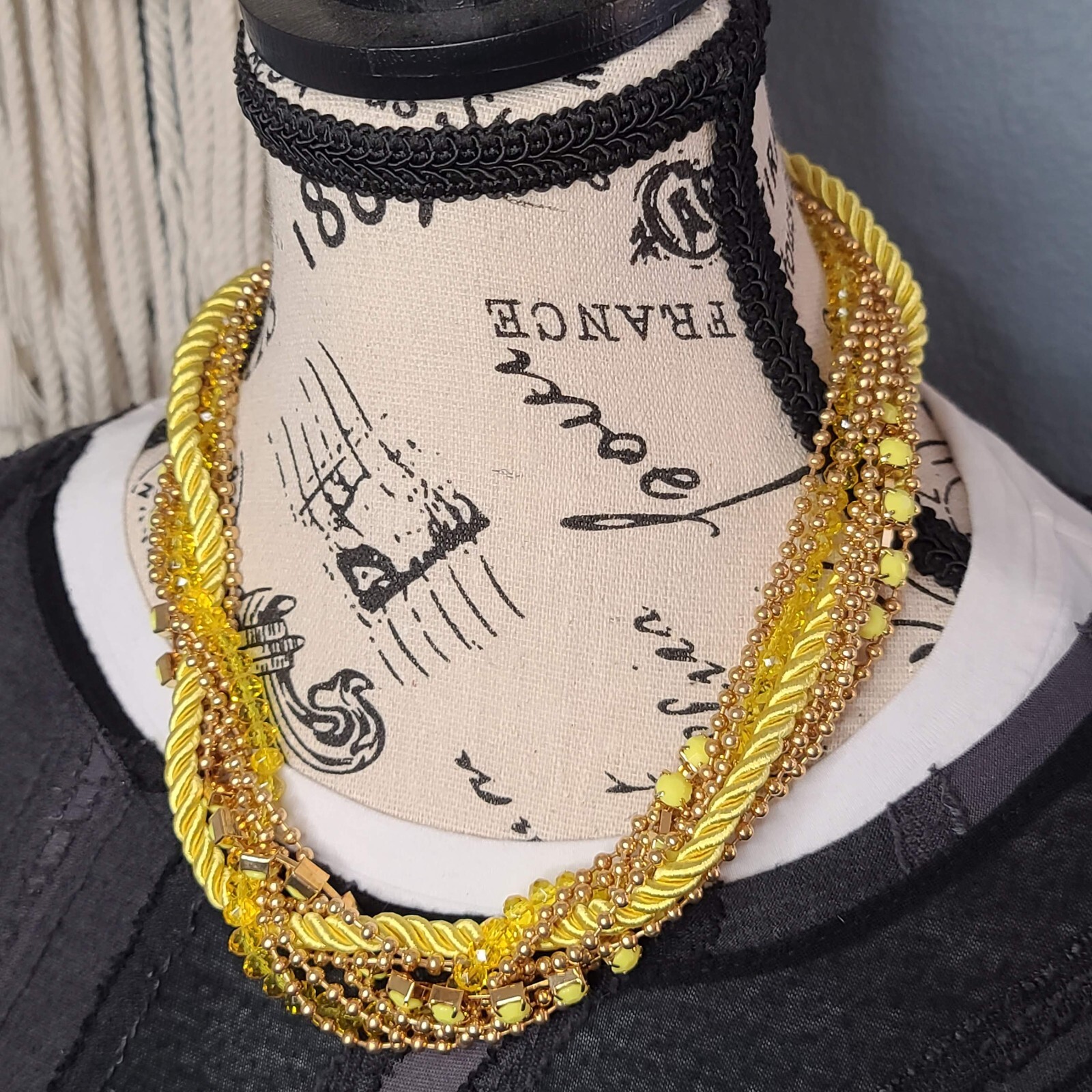 7 Charming Sisters “Twisted Takeover” Layered Yellow & Gold Bead & Rope Necklace