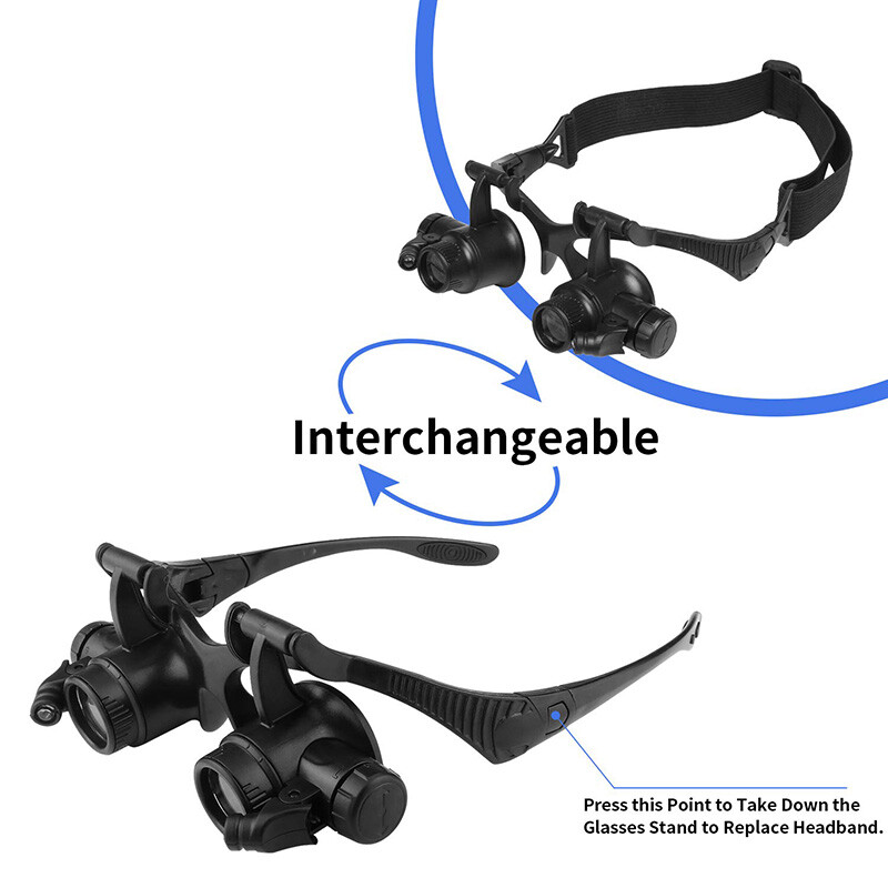 Double Eye Magnifier Loupe Glasses Hands Free With LED Light Magnifying Glasses