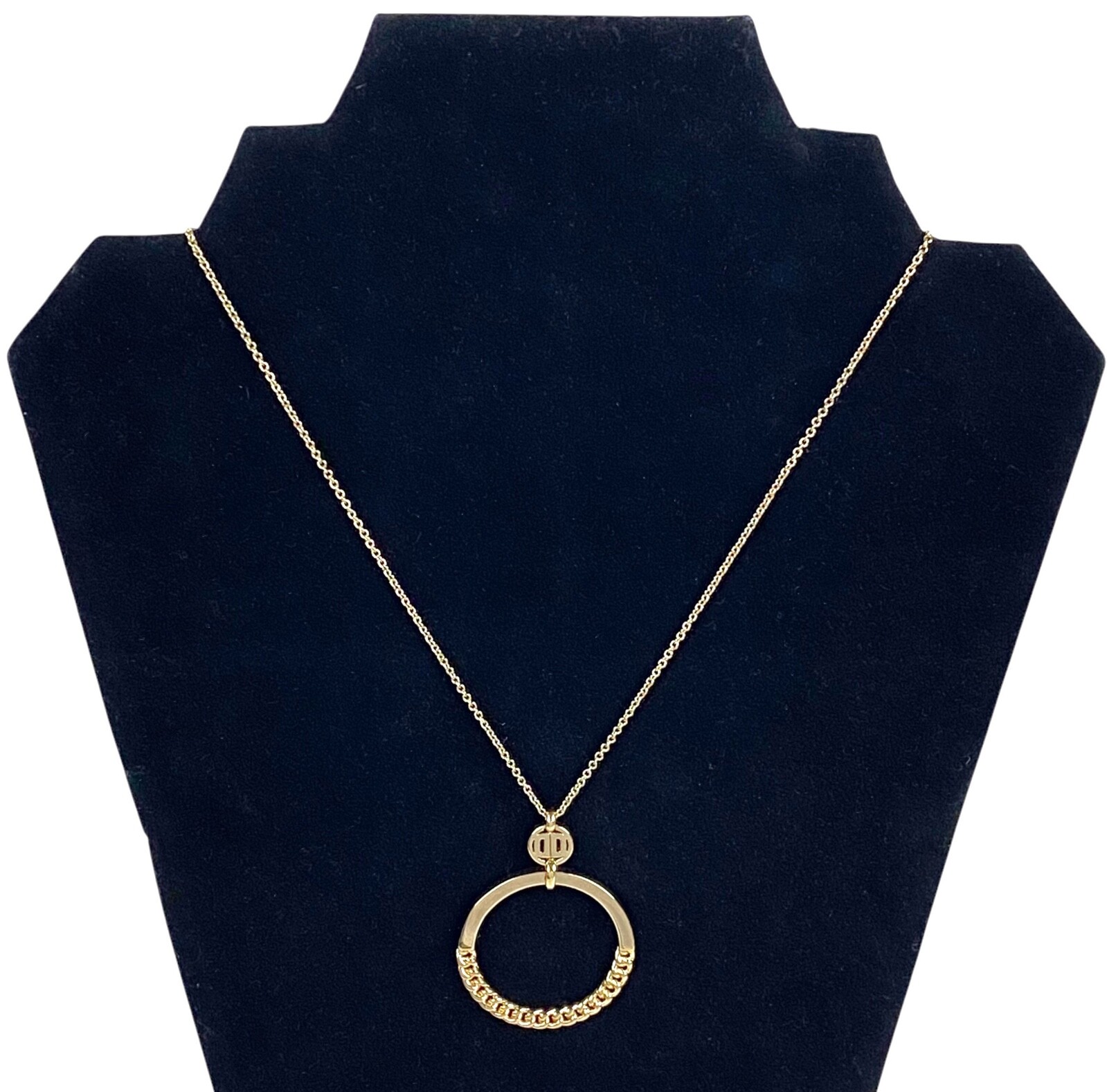 DKNY 38 inch Gold-Tone DD and Circle Chain Ring Pendant Slider Necklace