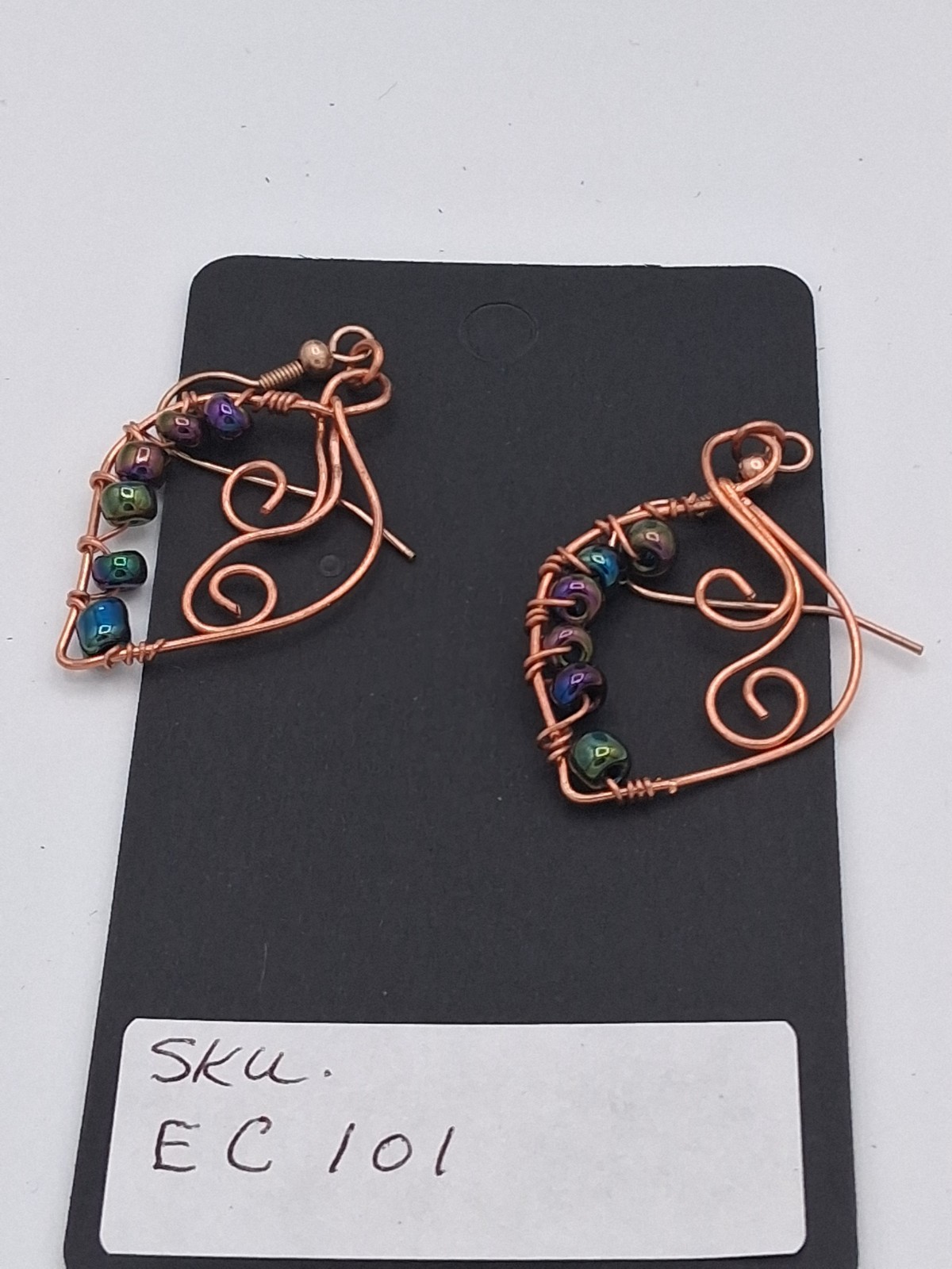 Handcrafted Copper Wire Wrapped Dangle Earrings, Multicolor Glass Beads Earwire