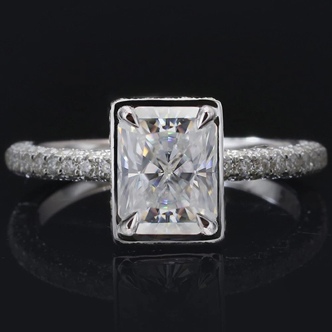 Moissanite Hidden Halo Radiant Cut Women’s Wedding Ring 14K White Gold Plated