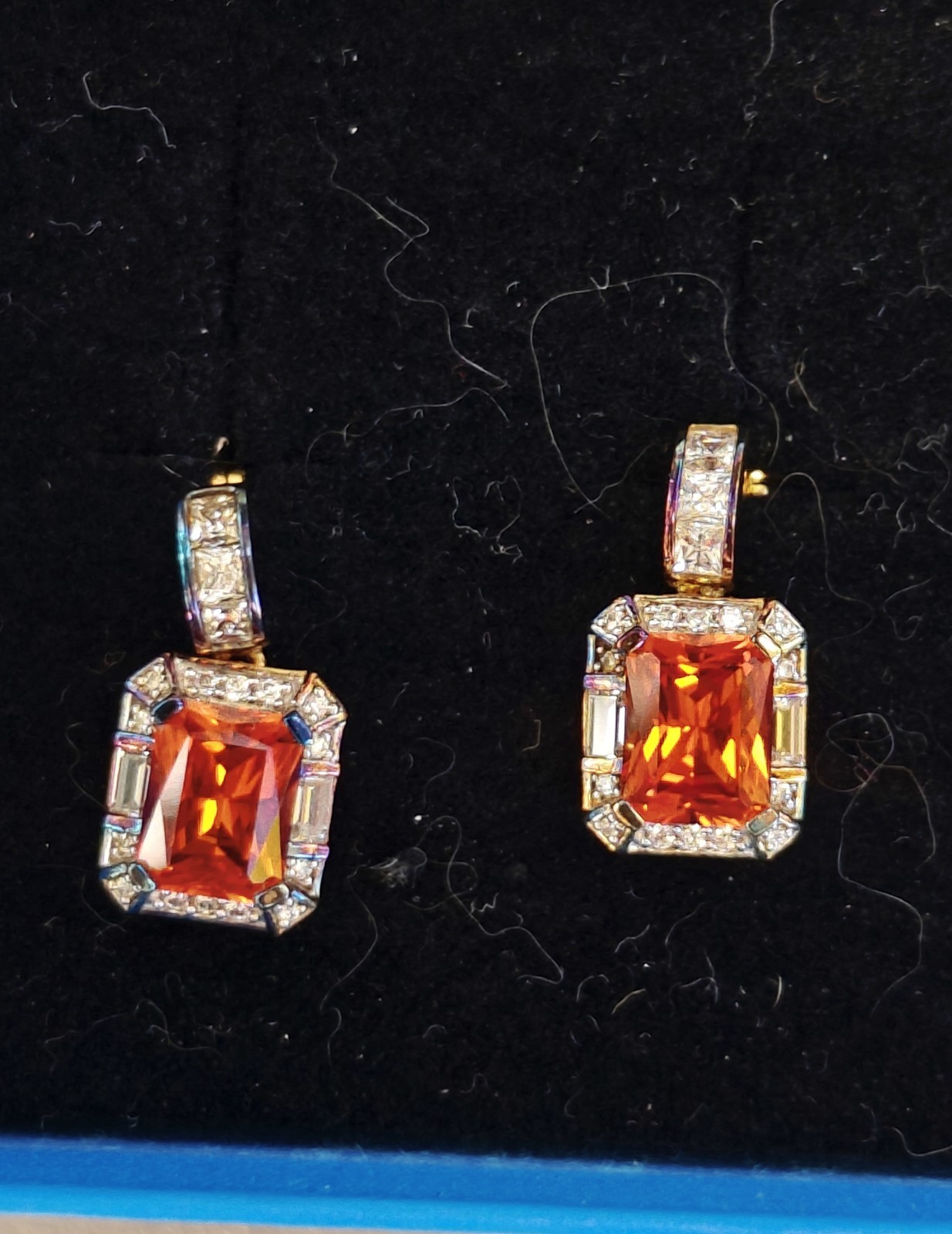 Victoria Wieck Padparadscha Sapphire Earrings rare & emerald-cut orange gemstone