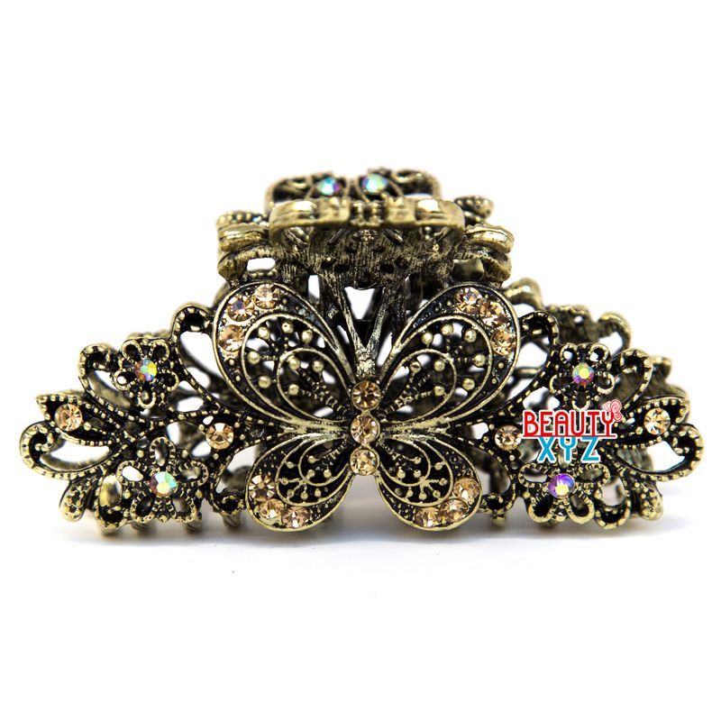 USA Woman Large elegant metal butterfly rhinestones crystal hair claw Clip pin