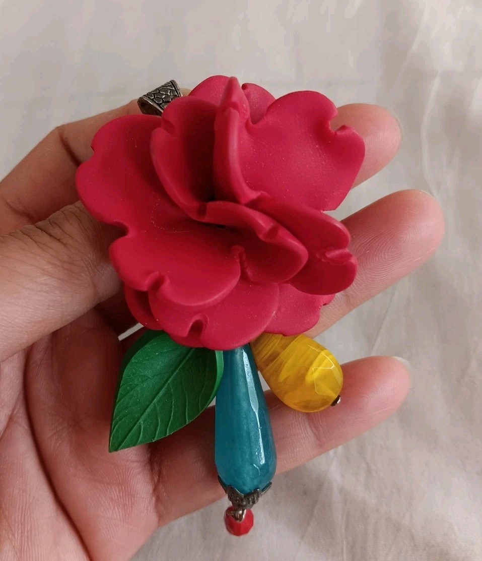 Gorgeous Red Rose Flower Pendant