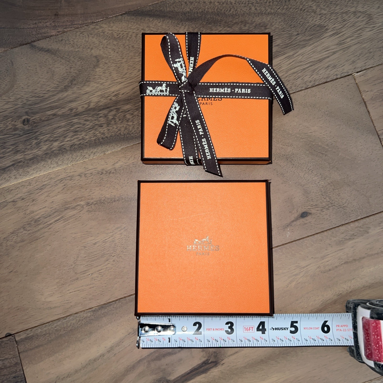 2 Hermès Orange Square Paper/Cardboard Jewelry Gift Box, Logo Theme