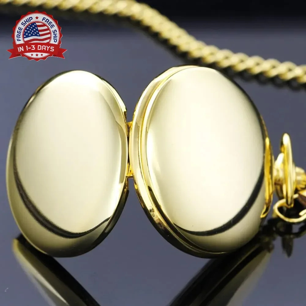 Smooth Pocket Watch Alloy Steel Quartz Roman/Arabic Numerals with 37cm Chain for